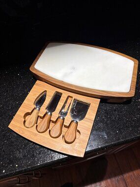B. Smith Marble & Bamboo Cheese Board Set with 4 Cheese Tools